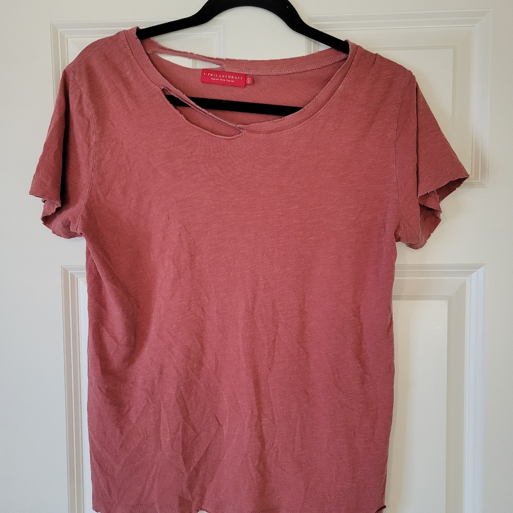 n:philanthropy distressed tee, small, burnt pink color